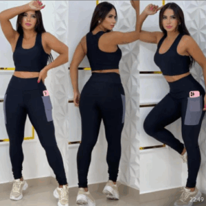 Conjunto Fitness Legging com Bolso para Celular e Top