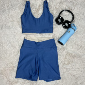 Conjunto Fitness - Top Cropped e Bermuda Cós Alto